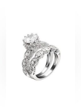 Wedding Ring Set Sterling Silver Zirconia Ring Band - Ginger Lyne Collection